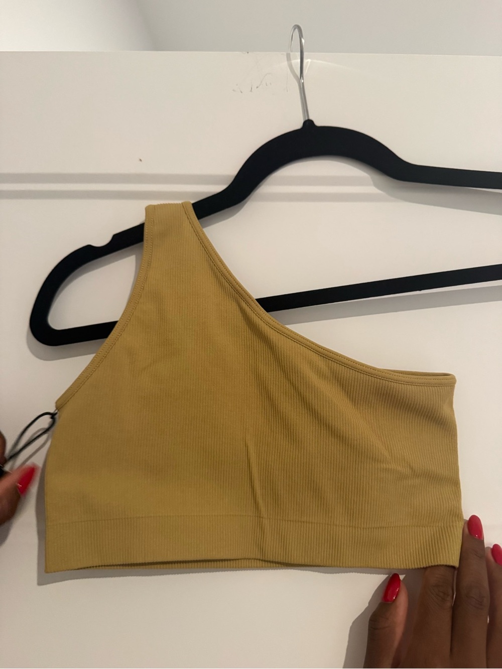 SET Active One-Shoulder Ribbed Bralette in Camel - Picture 3 of 3
